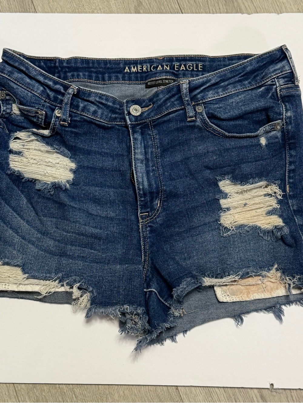 American Eagle Outfitters Dark Blue Distressed Denim Shorts